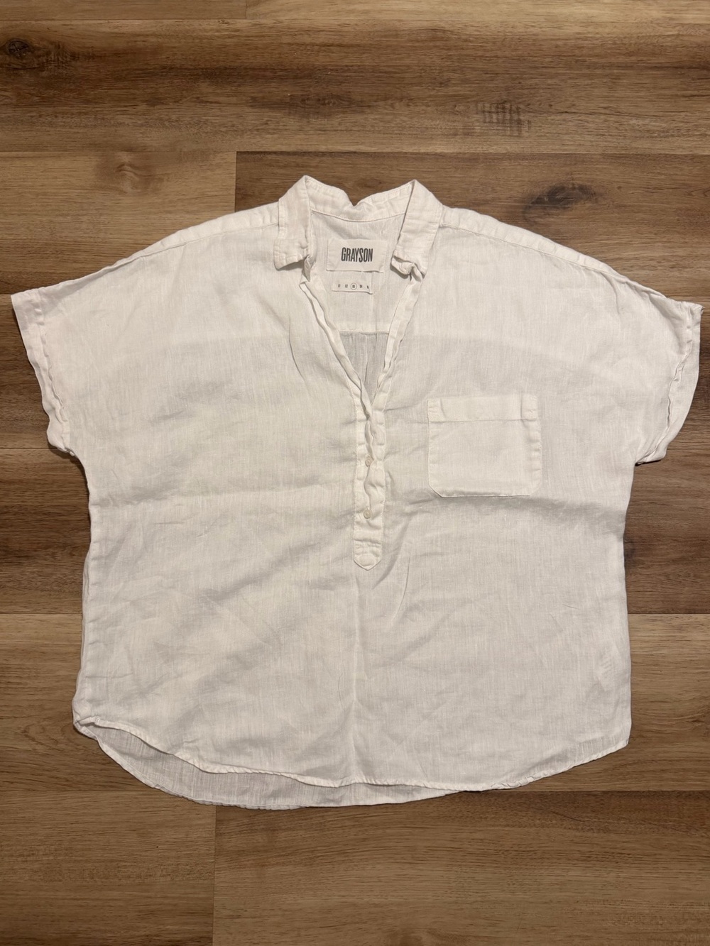 Grayson The Artist Short Sleeve Shirt 100% Linen White Pull Over Top Size 3 M